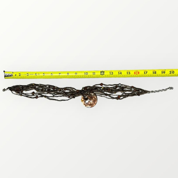 Vintage Murano Glass Pendant Beaded Necklace Beads Bronze Copper Glass 1990s 18" - Picture 5 of 7